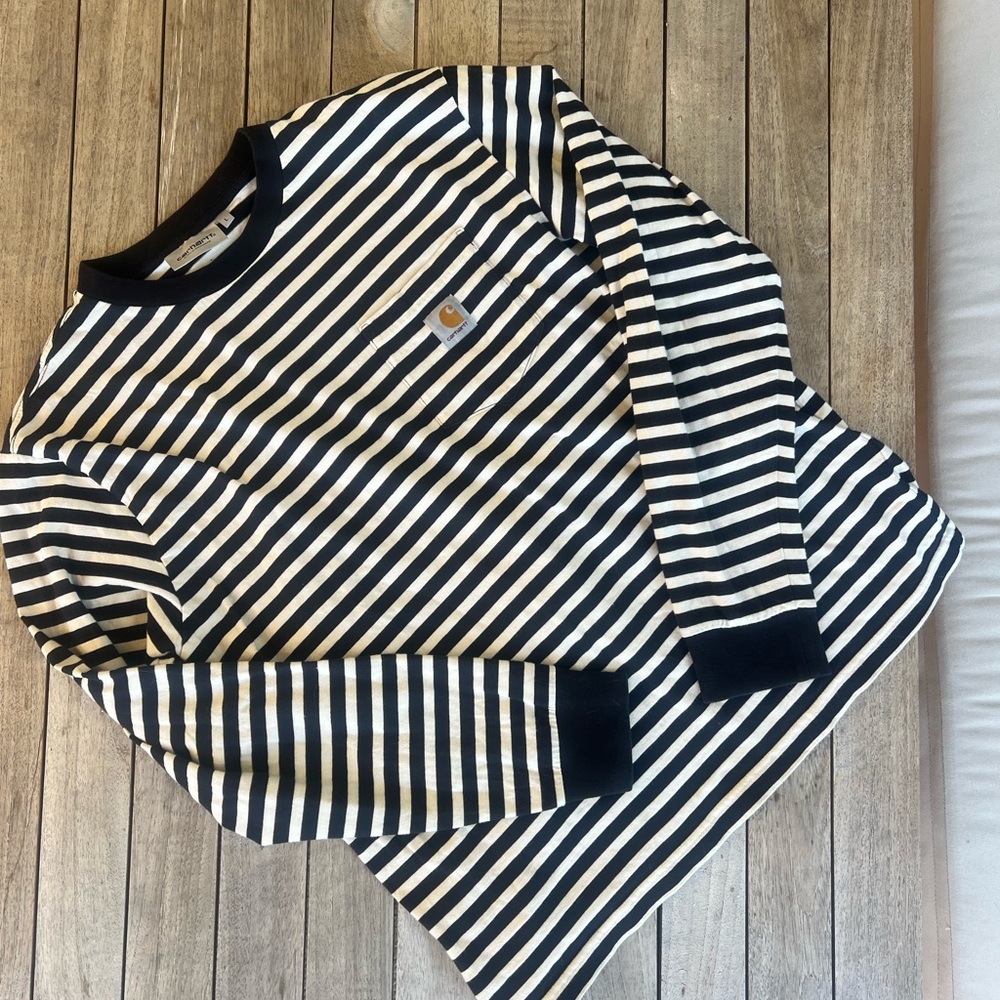 Carhartt WIP Black and White Striped Crewneck
